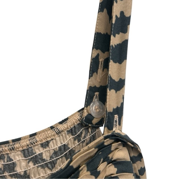 Soft Surroundings Green Animal Print Sleeveless Long Dress Zebra Pleated Chest - Picture 6 of 7